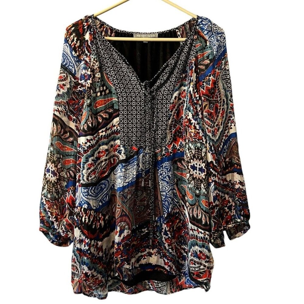 Daniel Rainn Colorful Blouse Size L Paisley Boho Tunic Cottagecore Lightweight‎